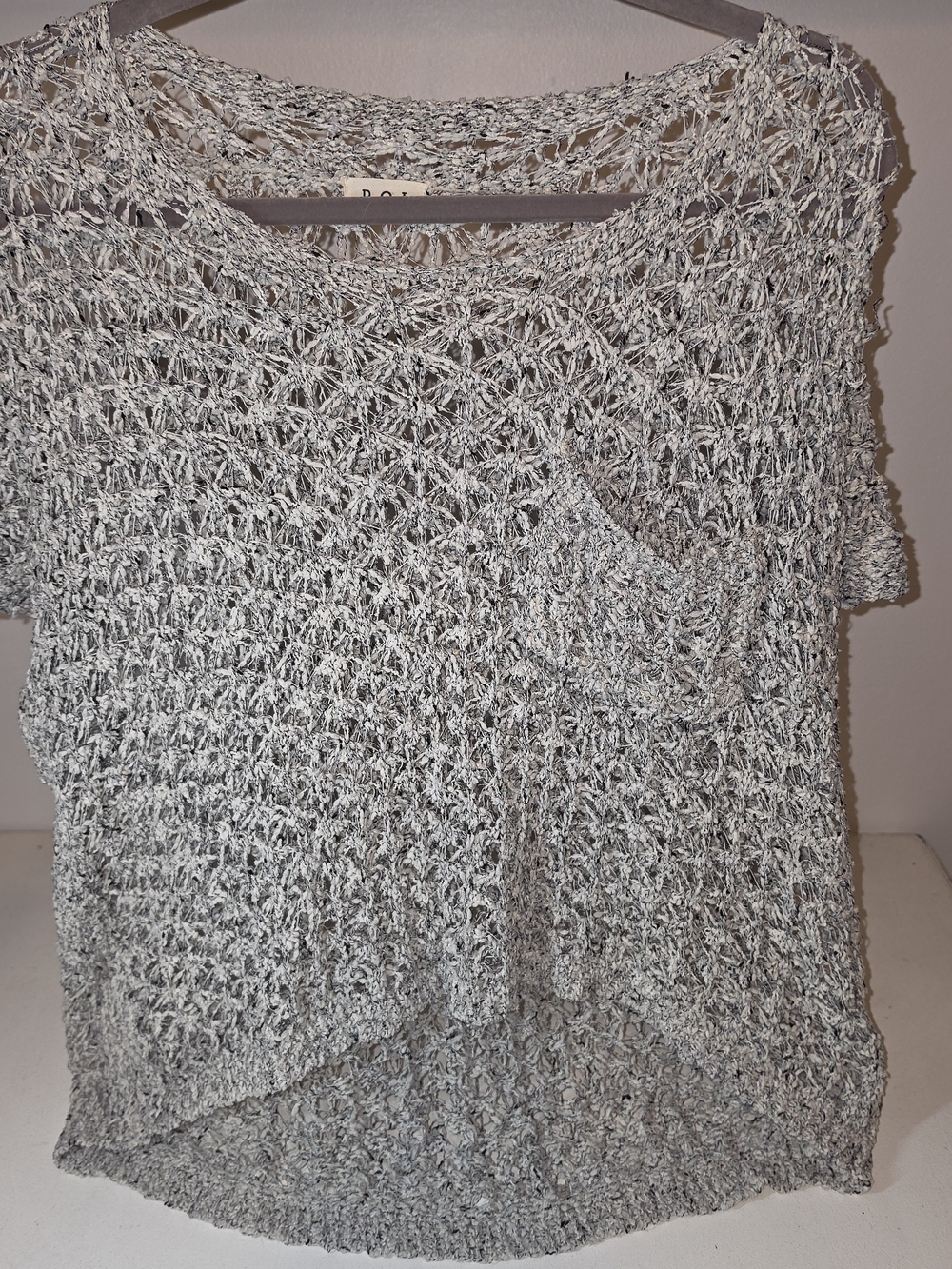 POL Open-Knit Scoop Neck Sweater in Light Gray